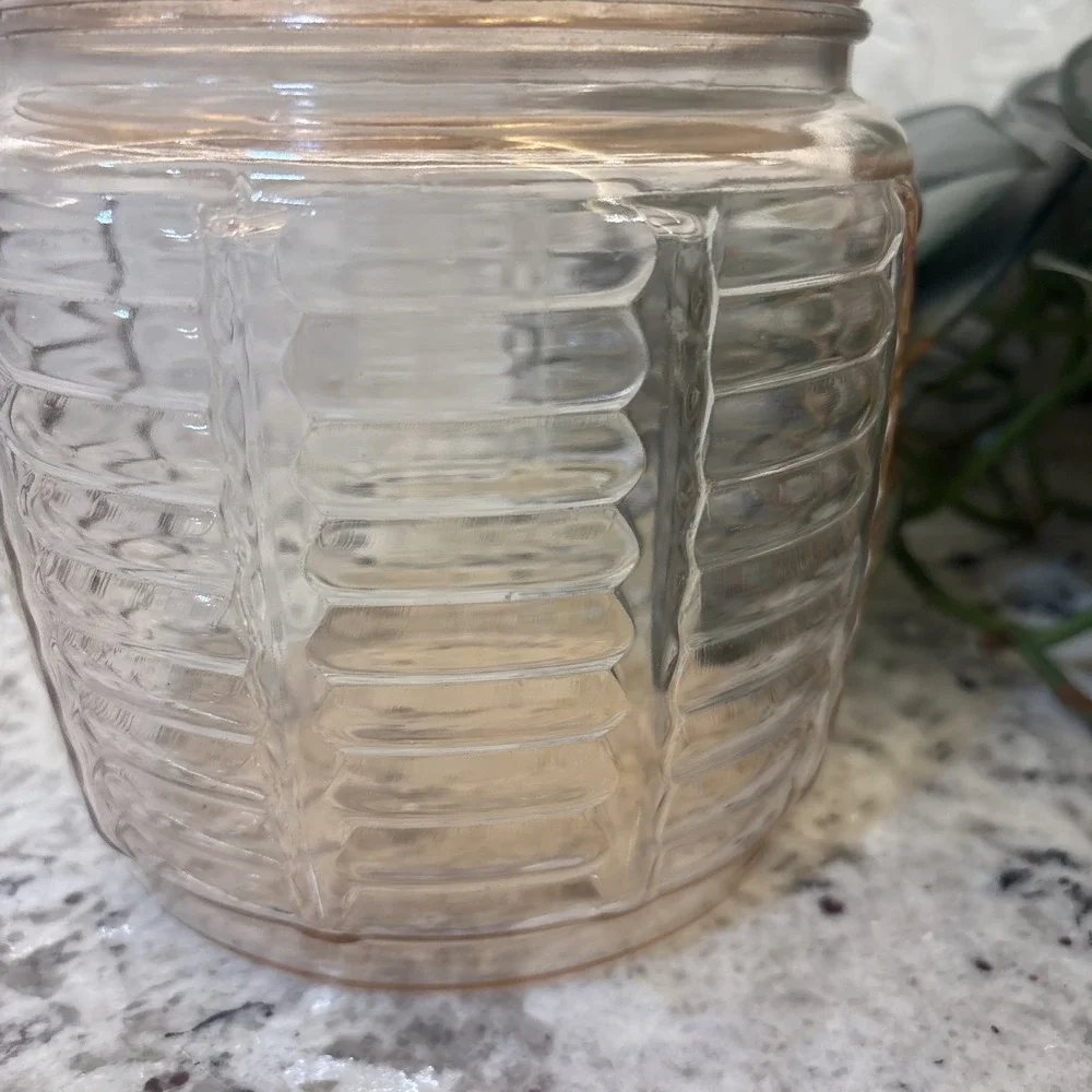 Vtg Anchor Hocking Manhattan Pink Depression Glass Beehive Biscuit Cookie Jar